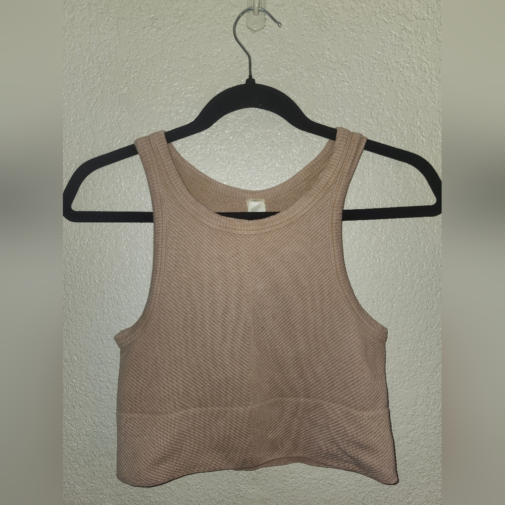 🐚GUC Nikibiki "Chevron Ribbed High Neck Crop Top" in Vintage Sandshell🐚 One Sz - Picture 5 of 9